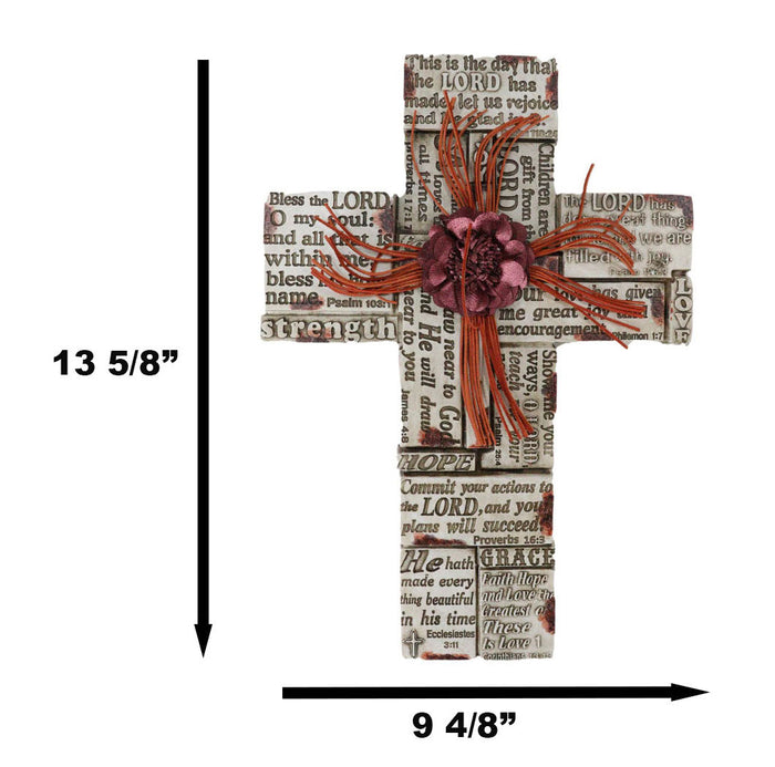 Inspirational Bible Verses Faith Grace Hope Red Flower With Strings Wall Cross