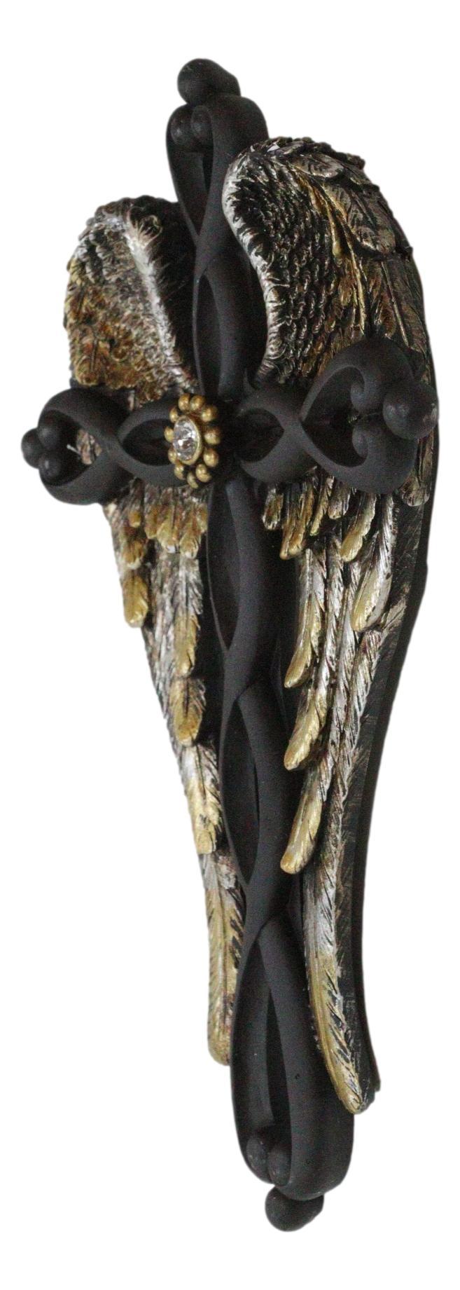 Inspirational Golden Angel Wings With Black Twisted Knotwork Wall Cross Plaque