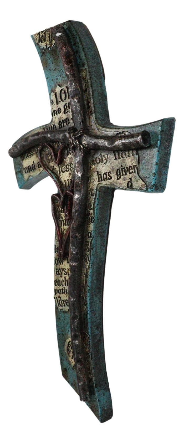 Inspirational Turquoise Double Heart Layered Artistic Fluid Curved Wall Cross
