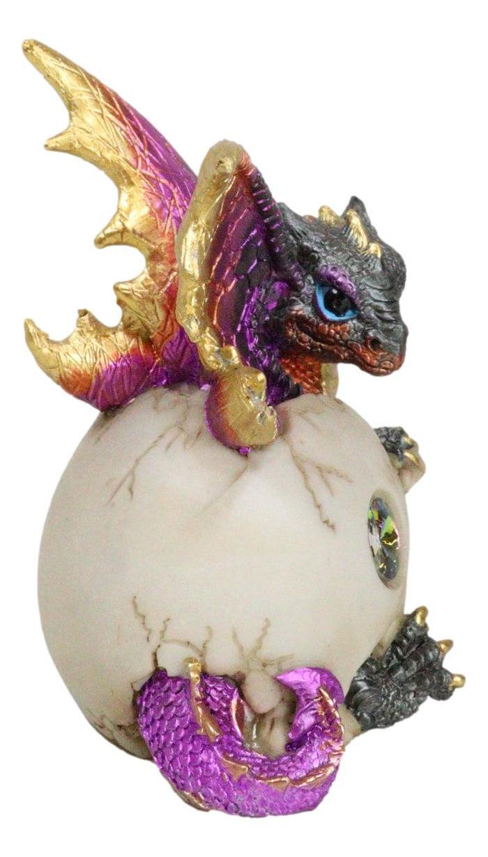 Iridescent Purple And Gold Baby Dragon In Egg Shell With Gemstone Figurine
