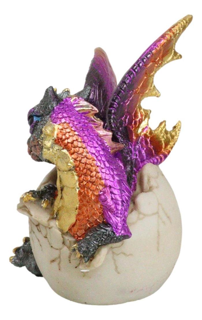 Iridescent Purple And Gold Baby Dragon In Egg Shell With Gemstone Figurine