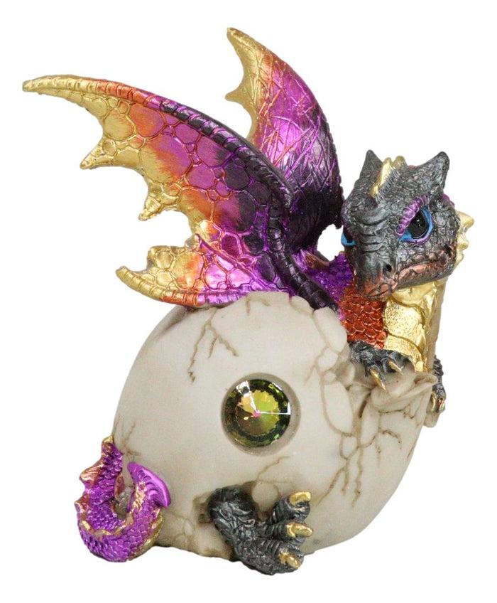 Iridescent Purple And Gold Baby Dragon In Egg Shell With Gemstone Figurine