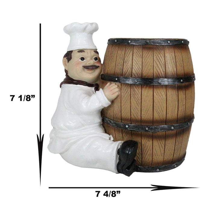 Iron Chef Jean Hugging Wooden Old Fashioned Wine Barrel Kitchen Utensil Holder