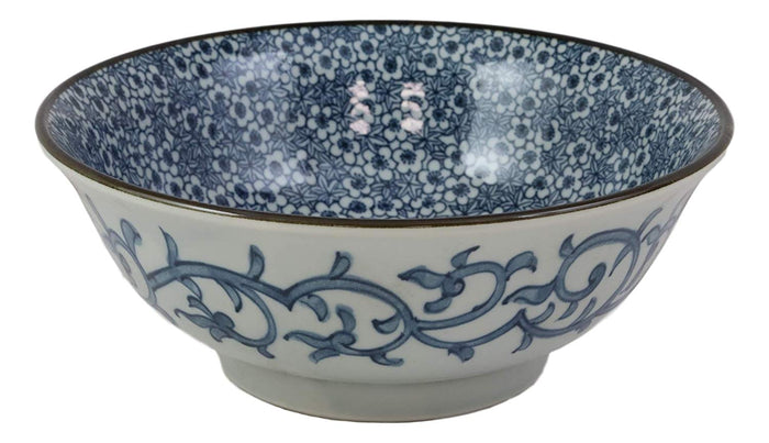 Japan Made Blue & White Ming Style Floral Blossoms Ceramic Soup Bowls Pack Of 4