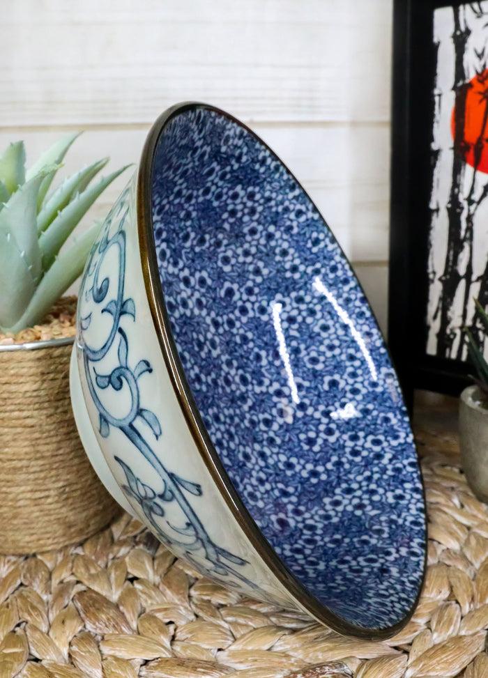 Japan Made Blue & White Ming Style Floral Blossoms Ceramic Soup Bowls Pack Of 4
