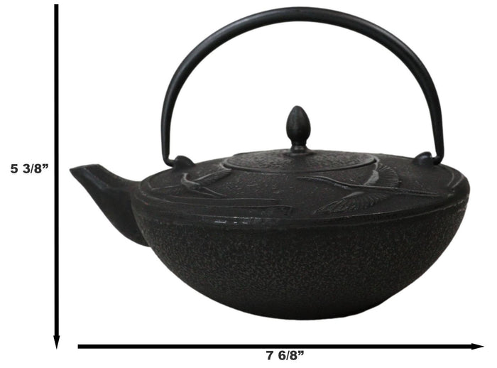 Japanese Black Cast Iron Trinity Asian Crane Tea Pot Tetsubin 24 Fl Oz Capacity