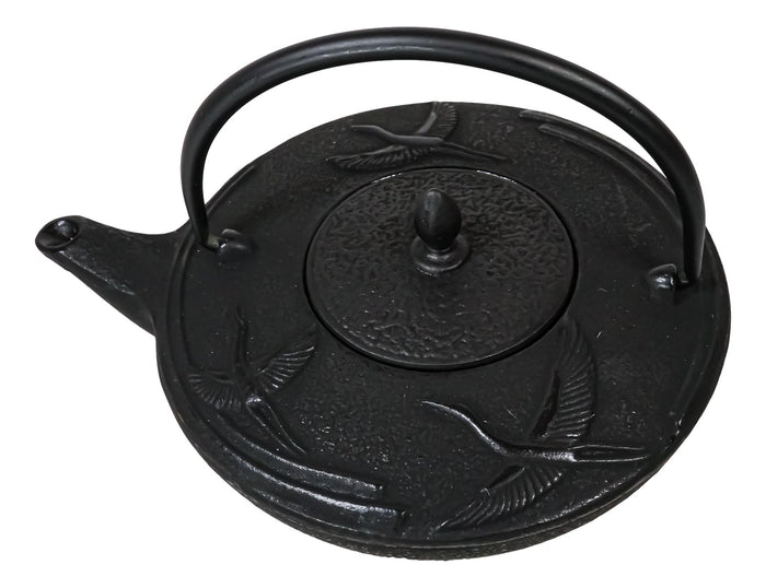 Japanese Black Cast Iron Trinity Asian Crane Tea Pot Tetsubin 24 Fl Oz Capacity