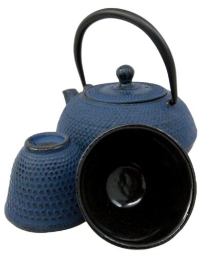 Japanese Blue Cast Iron Teapot Set With Trivet And Cups Serves 2 Dinnerware