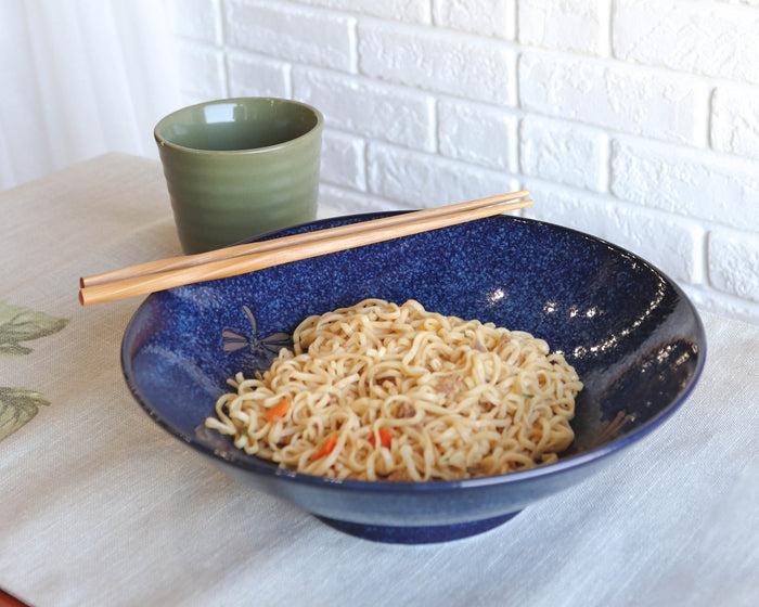 Japanese Blue Dragonfly Pasta Salad Soup Rice Ceramic Shallow Bowls Set Of 3