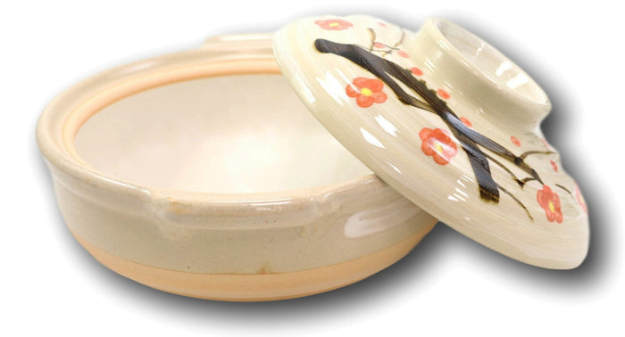 Japanese Cherry Blossom Donabe Stoneware Hot Clay Pot Casserole With Lid 90 FLOZ