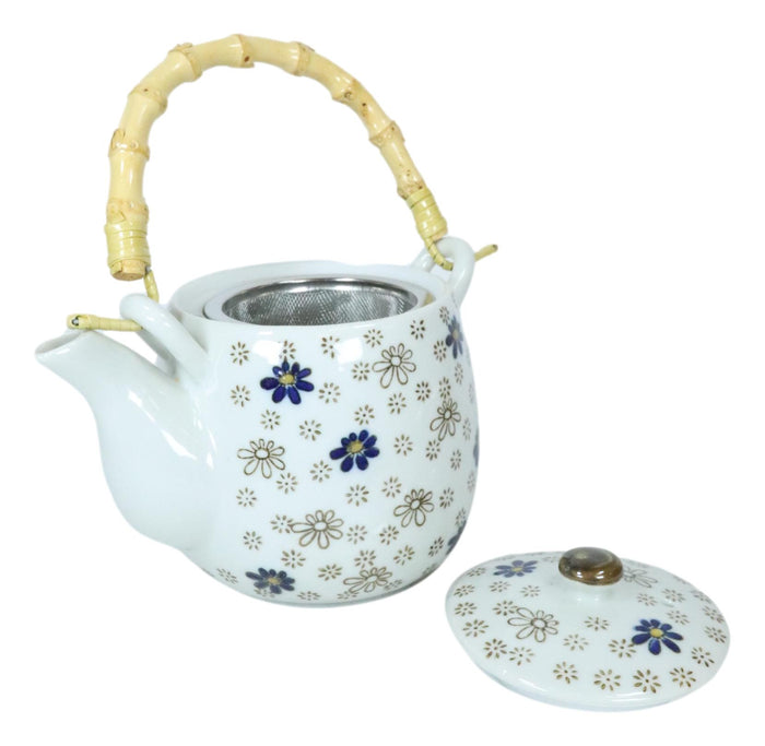 Japanese Cherry Blossom Rain 20oz Ceramic Tea Pot And Cups Set Serves 4 People