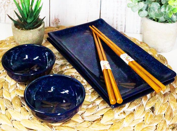 Japanese Dragonfly Symbol Of Change Quality Ceramic Sushi Dinnerware Set For Two
