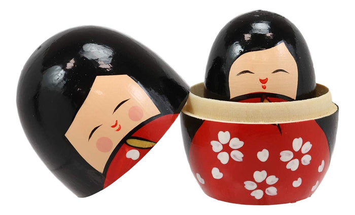 Japanese Kokeshi Girl Wooden Stacking Matryoshka Nesting Dolls 5 Piece Set Toy