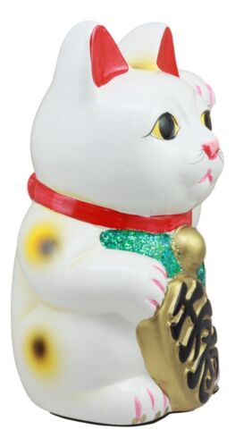 Japanese Luck Fortune Charm White Beckoning Cat Maneki Neko Money Bank Statue