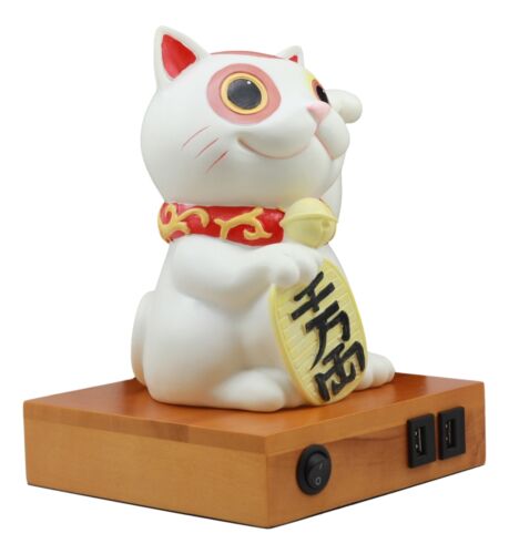 Japanese Lucky Cat Maneki Neko LED Night Light Statue 9"H With 2 USB Ports Decor