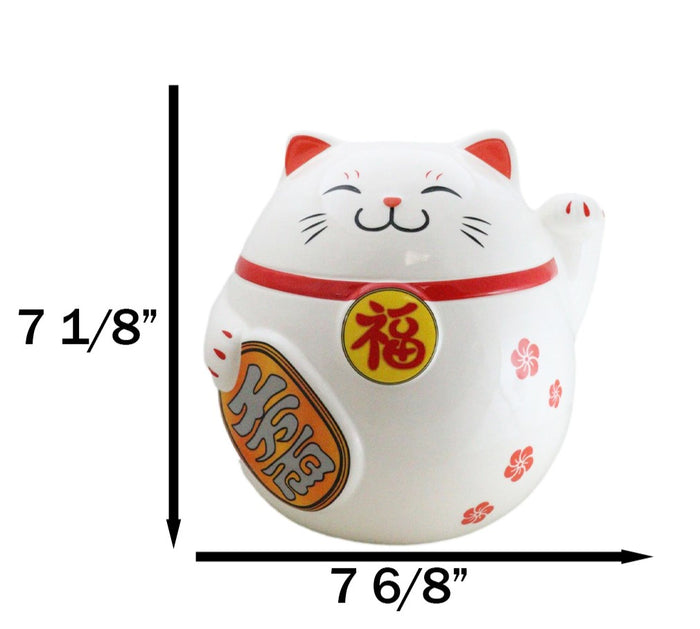 Japanese Lucky Charm Beckoning Cat Fat Maneki Neko Money Coin Bank Figurine