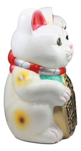 Japanese Lucky Charm White Beckoning Cat Maneki Neko Money Bank Statue 15.5"H