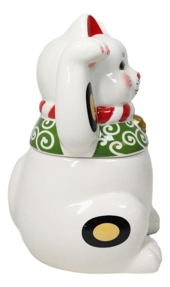 Japanese Maneki Neko Lucky Fortune Charm Cat Ceramic Cookie Jar Figurine