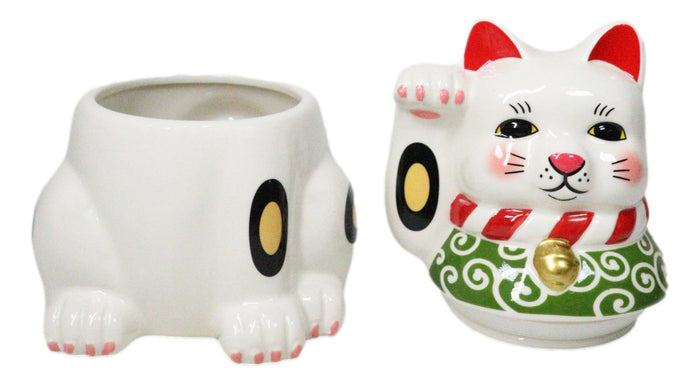 Japanese Maneki Neko Lucky Fortune Charm Cat Ceramic Cookie Jar Figurine