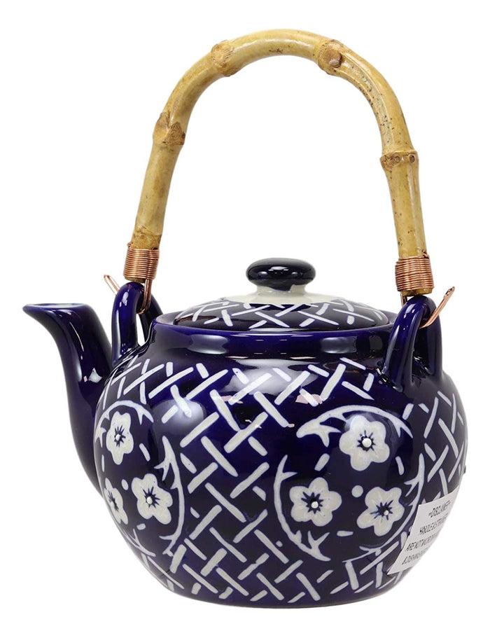 Japanese Sakura Cherry Blossoms Floral Blooms Large 25oz Tea Pot With 4 Cups Set