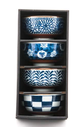 Japanese Shades Of Blue Artistic Porcelain Bowls Set Of 4 Rice Salad Miso Soup