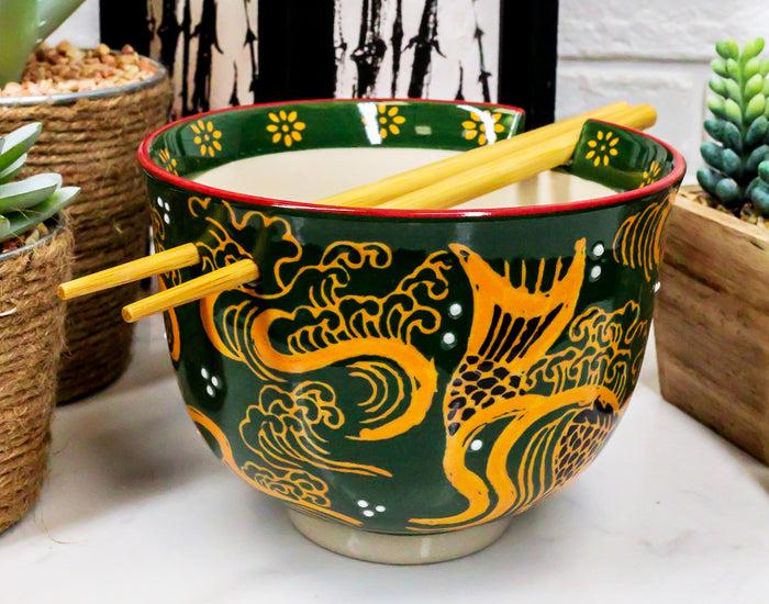 Japanese White Stork In Dark Blue Starry Sky Ramen Soup Bowl With Chopsticks Set