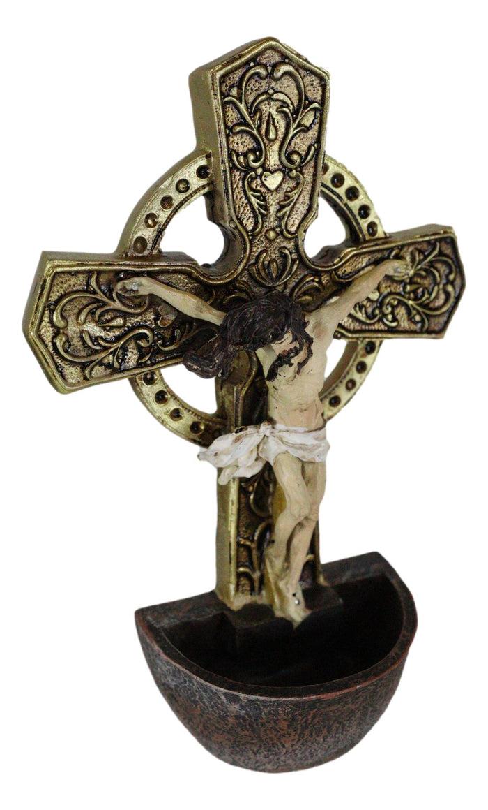 Jesus On The Cross Crucifix Wall Mount Or Desktop Dresser Plaque Holy Water Font