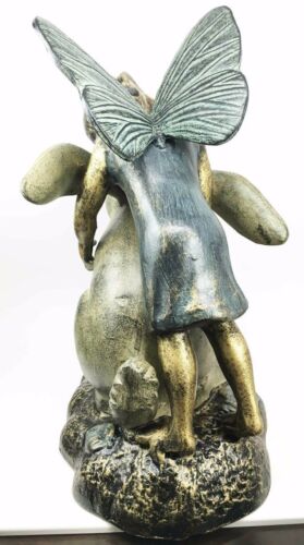 Joyful Girl Fairy With Whimsical Rabbit In Wonderland Statue Elegant Home Garden