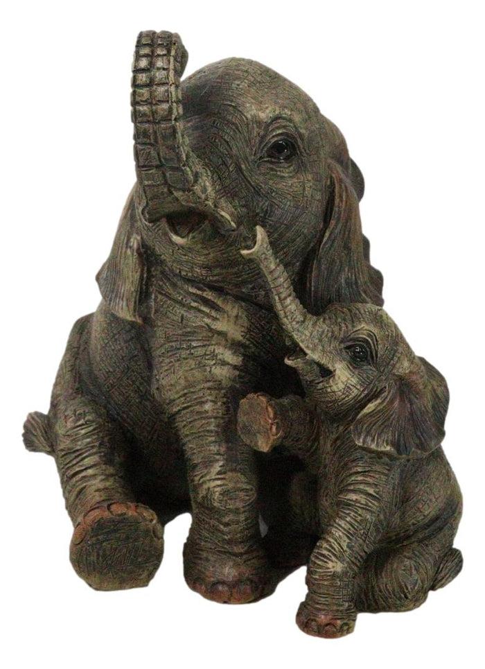 Jungle Shower Safari Savanna Elephant Mother And Calf With Trunks Up Figurine