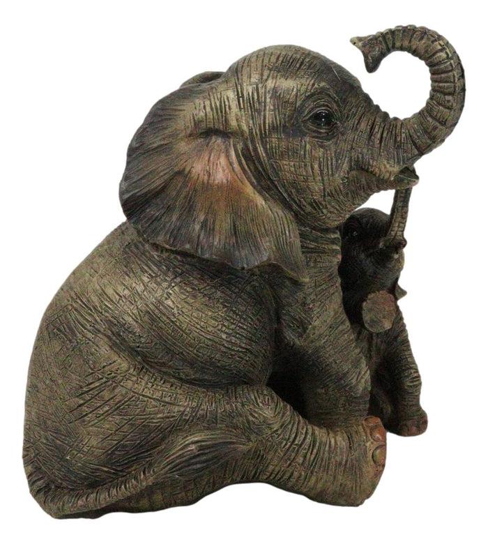 Jungle Shower Safari Savanna Elephant Mother And Calf With Trunks Up Figurine