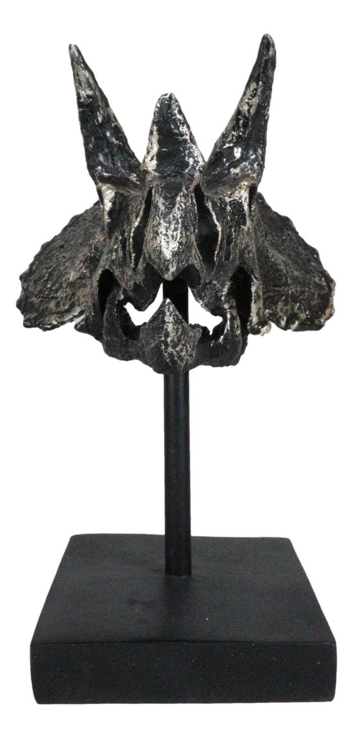 Jurassic '3 Horns' Triceratops Dinosaur Fossil Skeleton Statue With Stand 9"L
