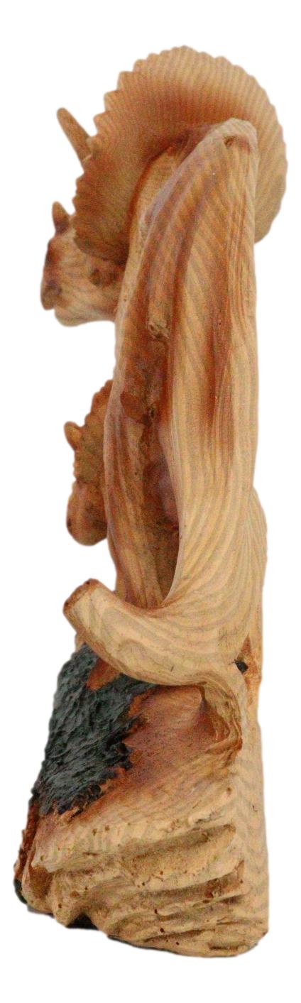 Jurassic Dinosaur 3 Horns Triceratops Father And Baby Faux Wood Cutout Figurine