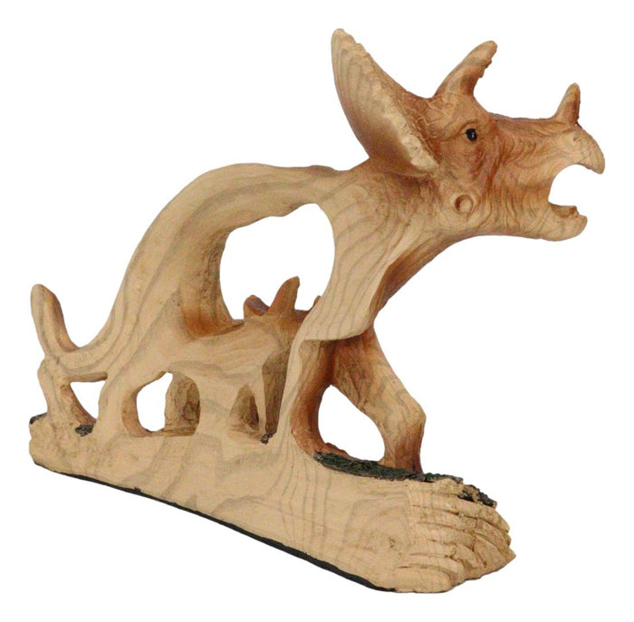 Jurassic Dinosaur 3 Horns Triceratops Mother And Baby Faux Wood Cutout Figurine