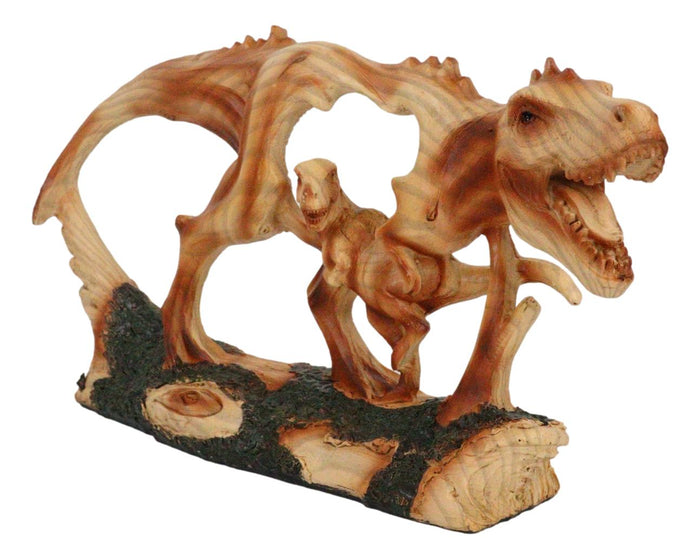 Jurassic Dinosaur Tyrannosaurus Rex Father And Baby Faux Wood Cutout Figurine