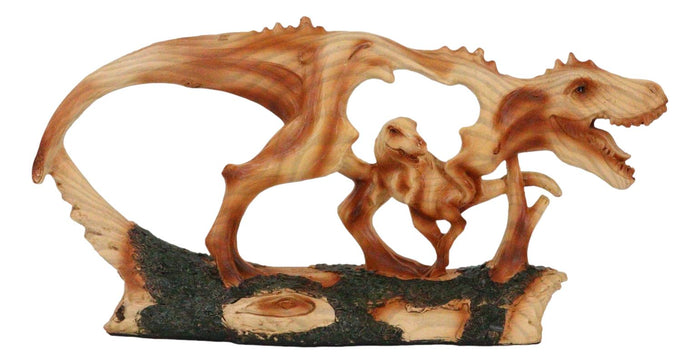 Jurassic Dinosaur Tyrannosaurus Rex Father And Baby Faux Wood Cutout Figurine