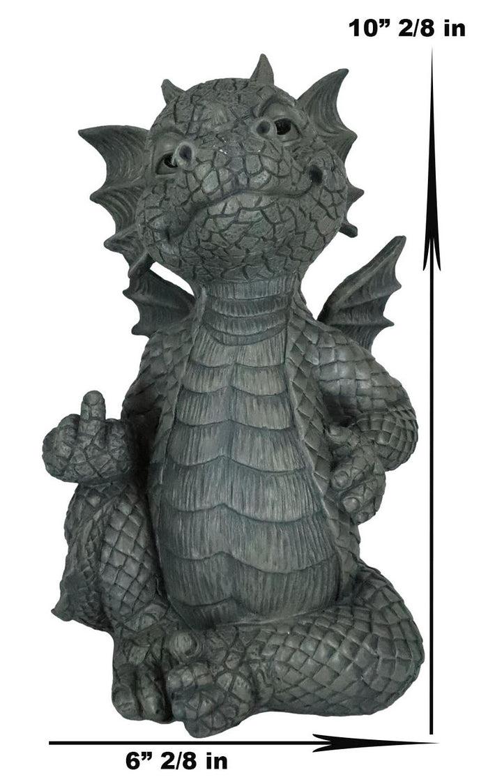 Keep Off Flip The Bird Rude Baby Dragon Sitting Statue 10"H Fairy Garden Decor