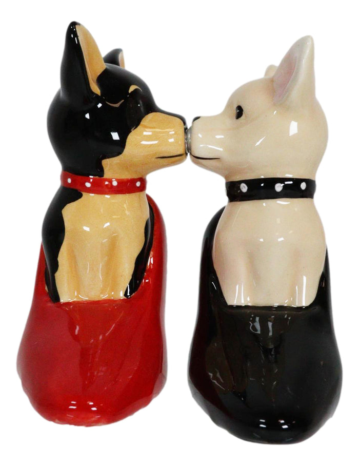 Kissing Chihuahua Dogs In Red And Black Pump Heel Shoes Salt And Pepper Shakers