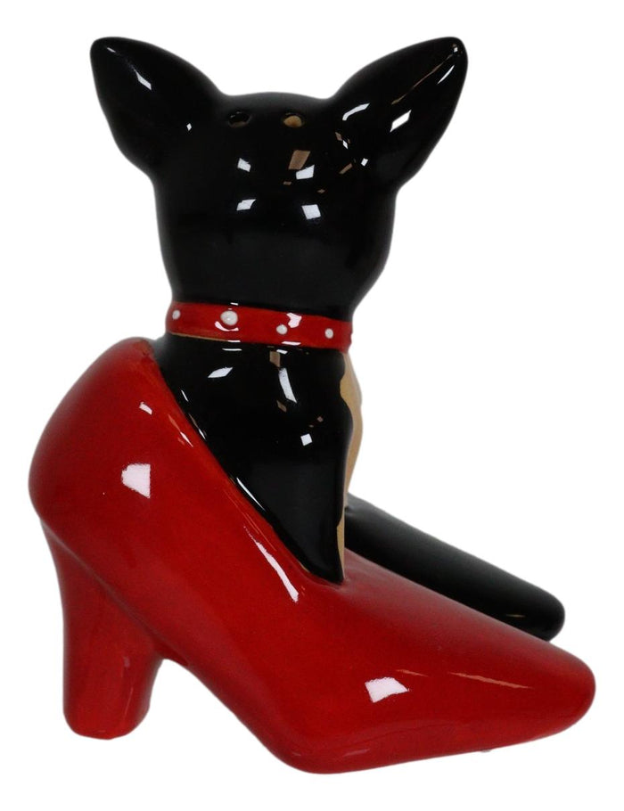 Kissing Chihuahua Dogs In Red And Black Pump Heel Shoes Salt And Pepper Shakers