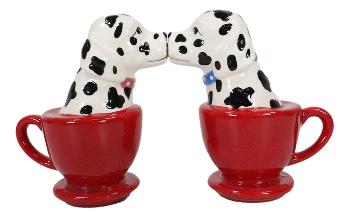 Kissing Dalmatian Dogs In Tea Cup 3.5'' Tall Magnetic Salt And Pepper Shakers
