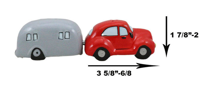Kissing Red Vintage Car And Grey Camper Trailer Magnetic Salt And Pepper Shakers