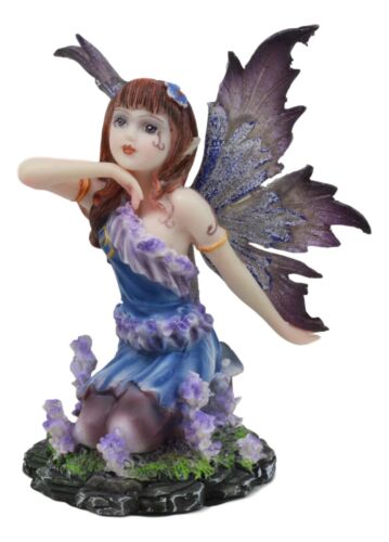 Kneeling Purple Lavender Girl Fairy Garden Statue 4.25"Tall Fantasy Collectible