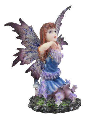Kneeling Purple Lavender Girl Fairy Garden Statue 4.25"Tall Fantasy Collectible