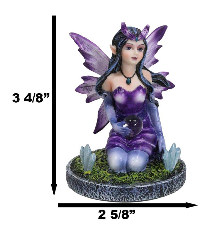 Kneeling Purple Lavender Night Fairy With Crystal Ball On Garden Mini Figurine
