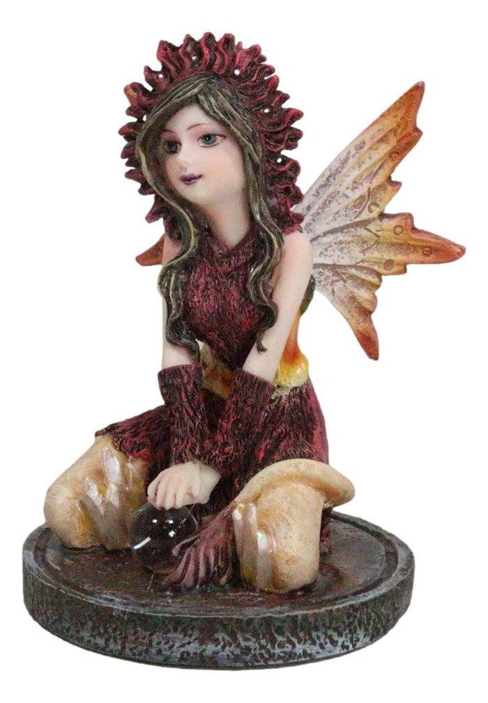 Kneeling Red Tribal Dress Summer Hanuman Fairy With Crystal Ball Small Figurine