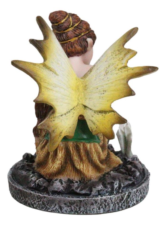 Kneeling Tribal Dressed Autumn Fall Elf Fairy With Crystal Ball Small Figurine