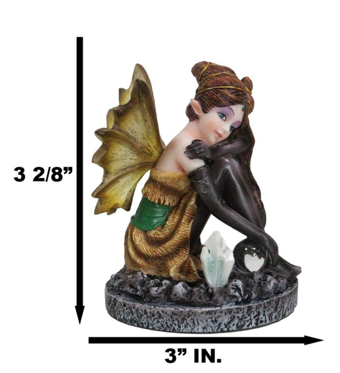 Kneeling Tribal Dressed Autumn Fall Elf Fairy With Crystal Ball Small Figurine