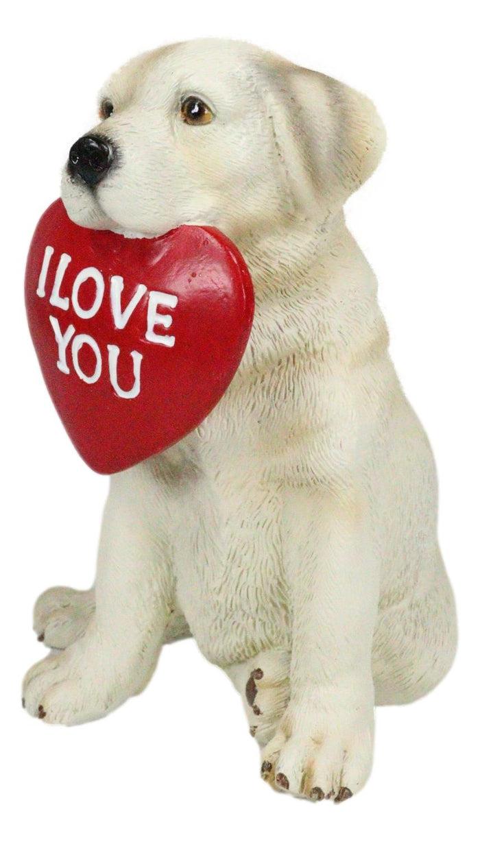 Labrador Puppy Dog Biting Red Heart I Love You Sign Figurine Pet Pal Animal Art