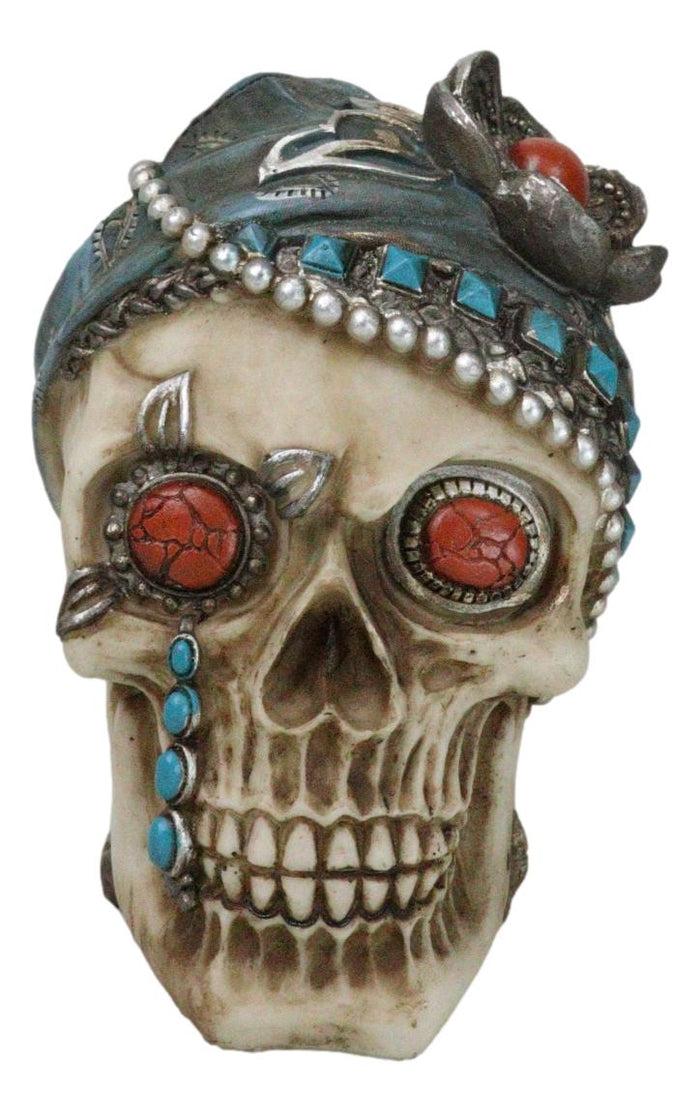 Lady Madame Boudoir Gothic Camo Turquoise Jewelry Skull W/ Red Eyes Figurine Lady Madame Boudoir Gothic Camo Turquoise Jewelry Skull W/ Red Eyes Figurine