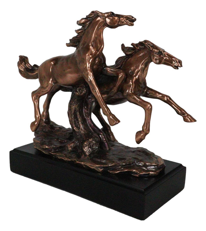 Large 11"L Rustic Western 2 Running Wild Equine Horses Bronzed Resin Statue