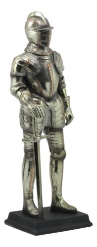 Large 12.5"H Medieval Suit Of Armor Swordsman Knight Standing Guard Statue Decor